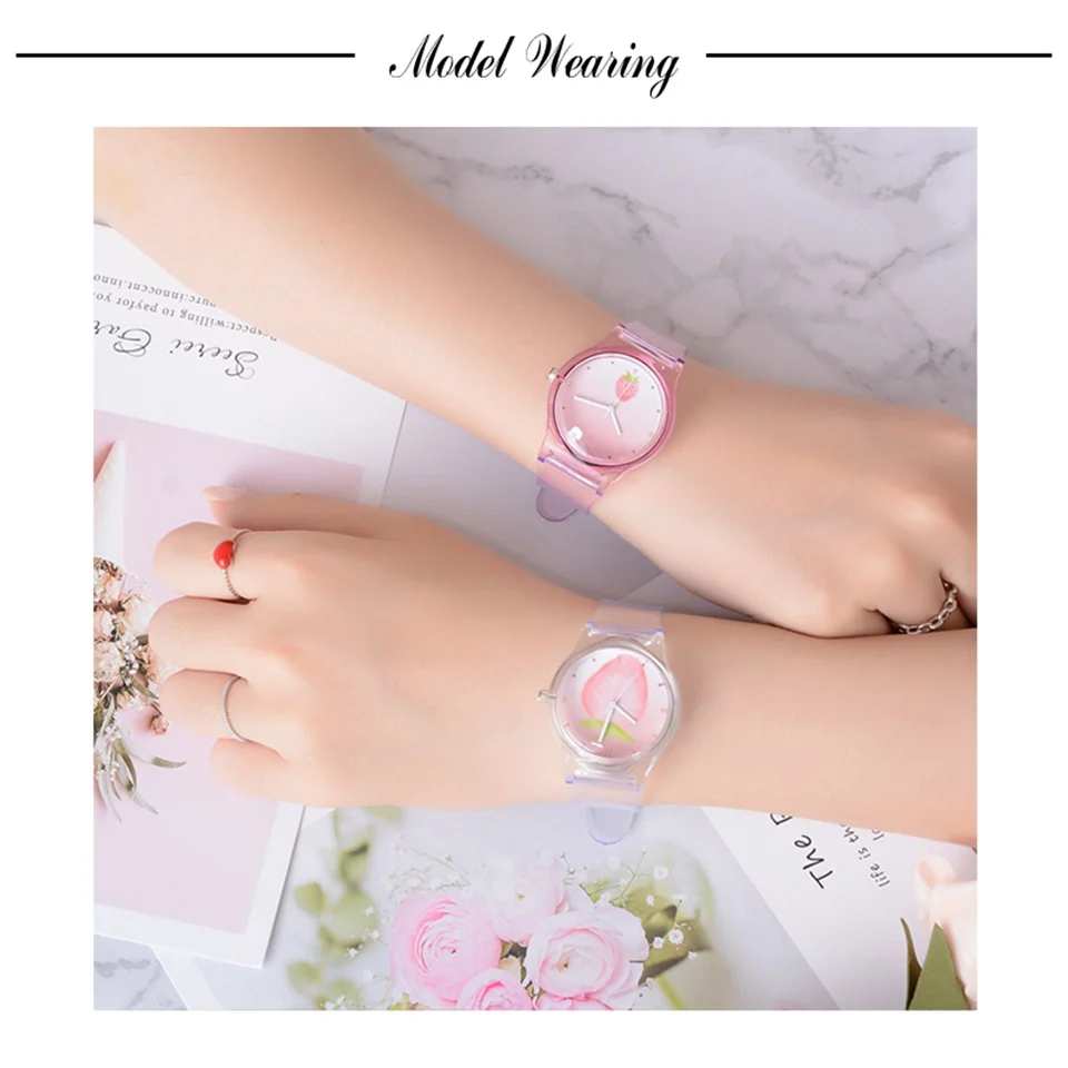 Прозрачные силиконовые часы женские Спортивные кварцевые наручные с фруктовым