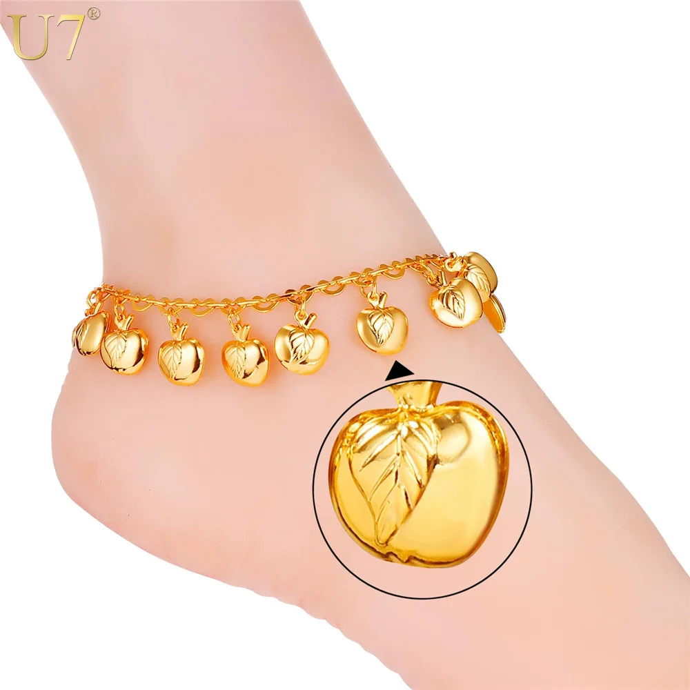 

U7 Little Apples Anklet Bracelet Summer Jewelry Foot Bracelet For Women Gold Color Barefoot Sandals A314