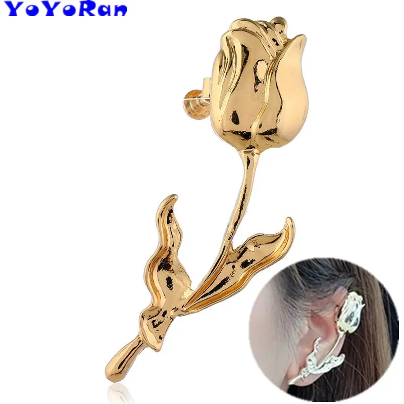 Серьги-клипсы женские крупные в виде цветка розы подвесные ювелирные украшения