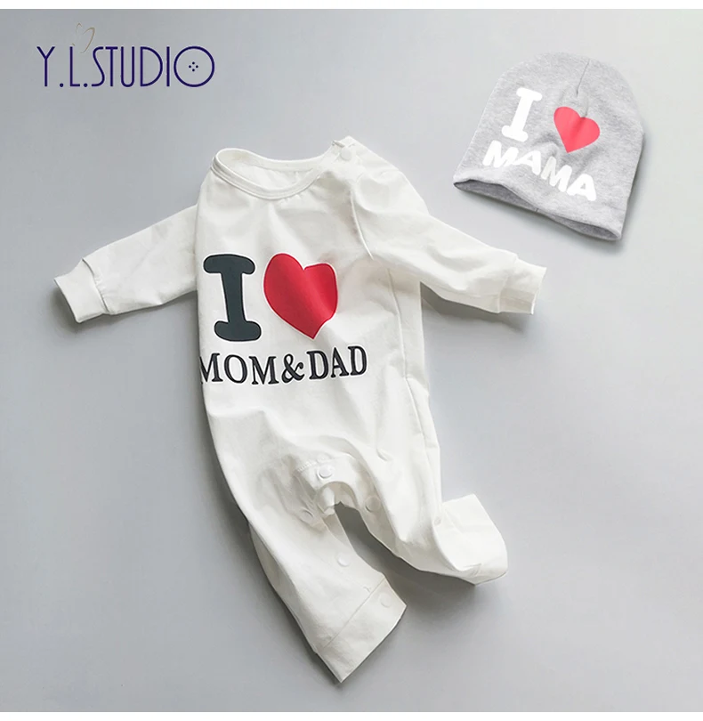 Новогодний костюм для новорожденных, Комбинезон для мальчика, комбинезон с длинными рукавами для маленьких девочек, комбинезон с надписью «I Love Dad and Mom», комплект одежды из 2 предметов
