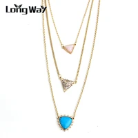 longway three multilayer necklace with crystal triangle pendant gold color chain punk style combination necklace sne160068103
