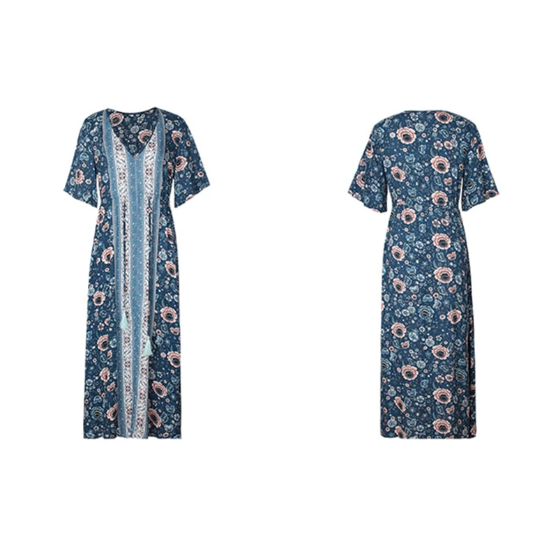 Женское платье с v образным вырезом повседневное длинное принтом в богемном
