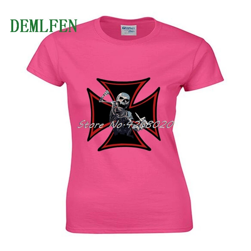 Футболка женская с коротким рукавом хлопковая тенниска черепом зомби байкером