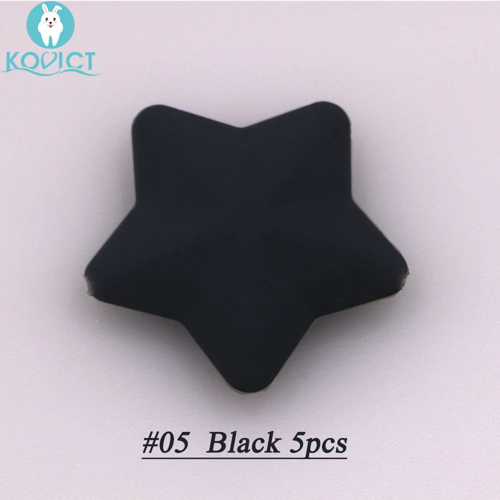 NO.05 Black Kovict 5 шт/12 шт утолщаются силиконовые бусины звезда 38*12 мм еда без бисфенола-а класс ребенка прорезыватель DIY пустышка цепи грызунок пентаграмма шарик - Цвет: NO.05 Black
