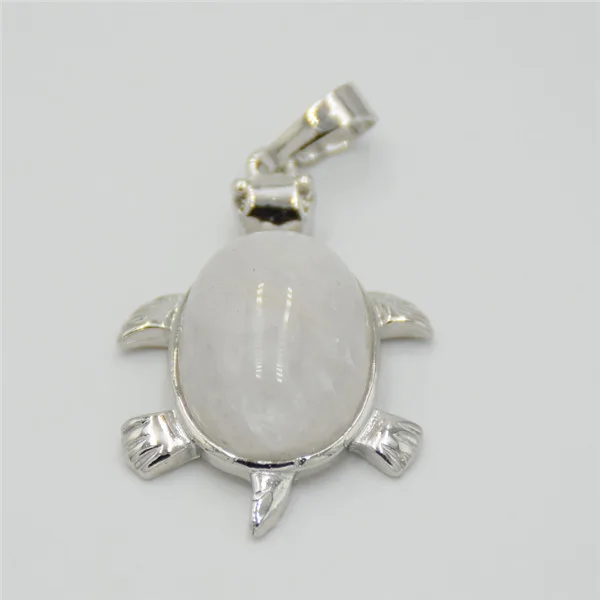 White Crystal 1 шт морские животные Черепаха натуральные камни бусины подвески для ожерелья Модные посеребренные тигровый глаз черепаха подвески ювелирные изделия - Окраска металла: White Crystal