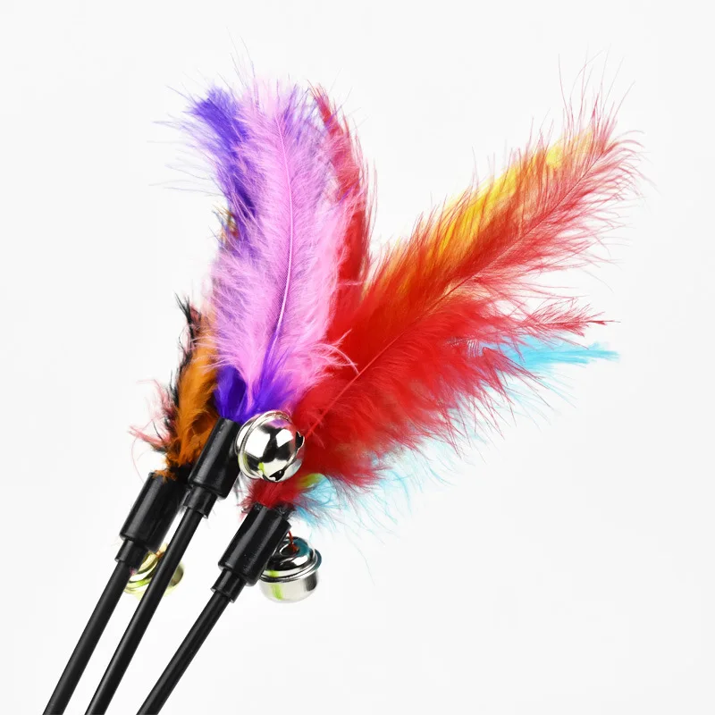 1pcs Cat Toys Teaser Stick Funny Feather Rod Wand Plastic Pet for Cats Toy Interactive with Bell Supplies | Дом и сад