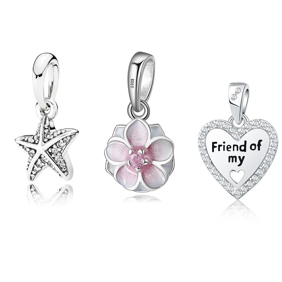 Silver Beads Charms Diy Flower Heart Pendant For Women Necklace Original Pandora Leather Bracelets Jewelry | Украшения и