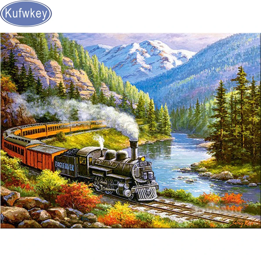 Алмазная вышивка природный пейзаж 5d алмазная живопись сделай сам зимний поезд