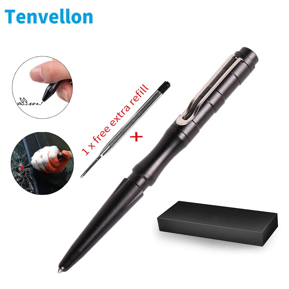 

Tenvellon Self Defense Tactical Pen Black Color With Pen Box Safety Personal Protection Tungsten Steel Head Emergency Defense