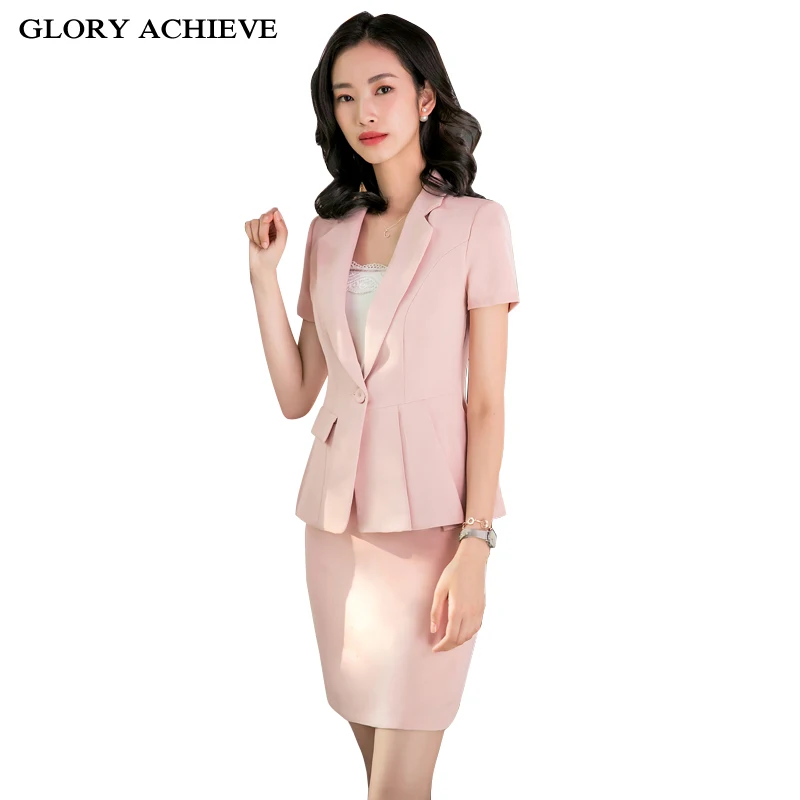 Женские офисные форменные дизайнерские деловые костюмы с юбкой и топами летняя