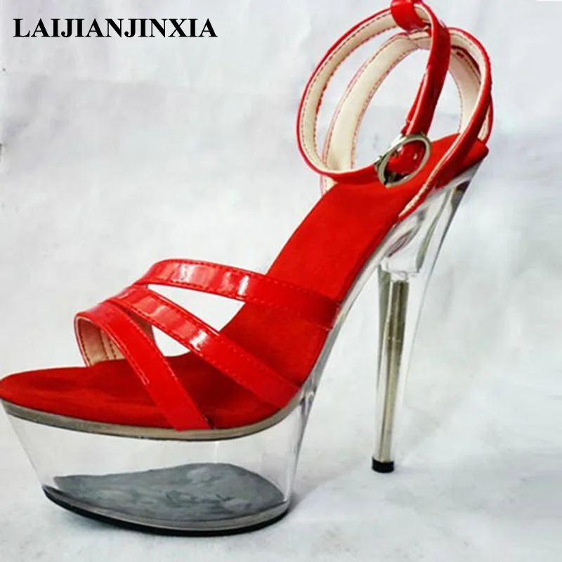 

Sexy Lady 15cm Dance Party Shoes High Heels Transparent Platform Dancing Shoes Sandals Design Pole Dance Shoes