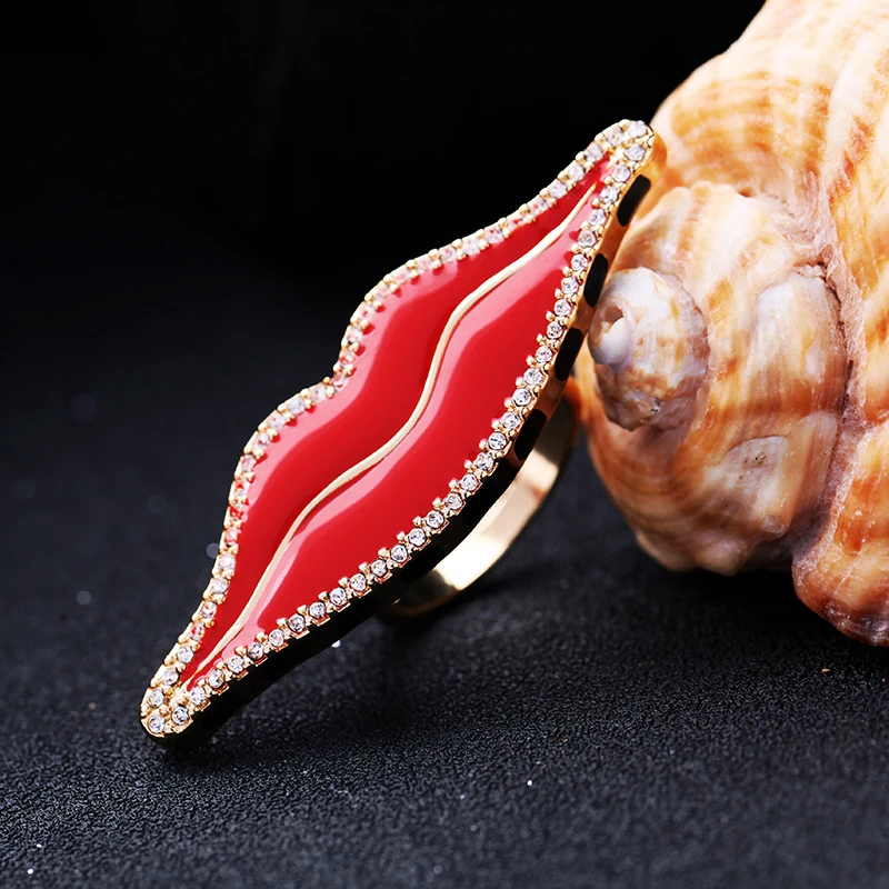 Шикарное Кристальное эмалевое кольцо с красными губами 2017 Новый дизайн милое
