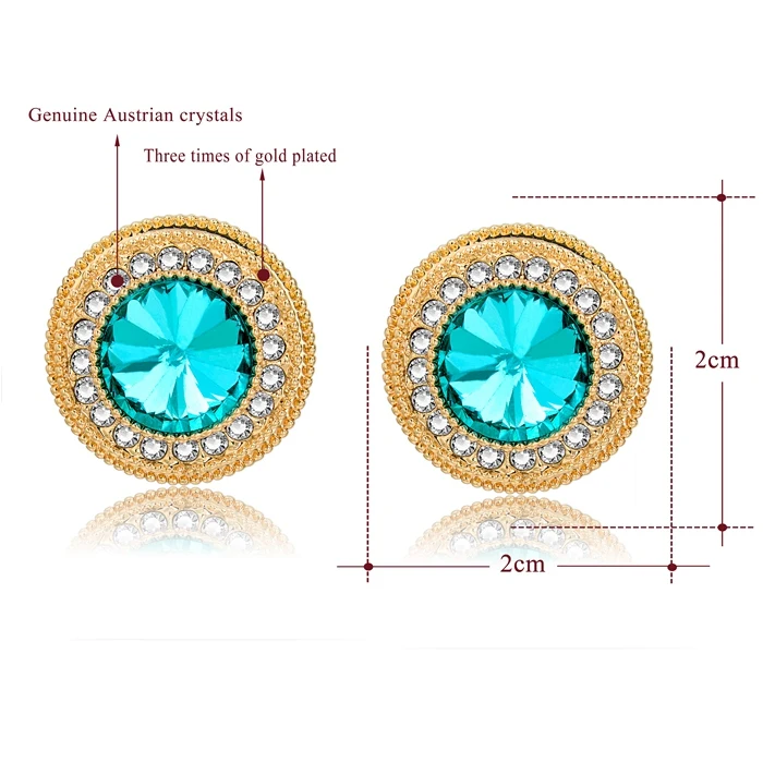 TOUCHEART Fashion Handmade Jewelry Round Blue Crystal Earrings With Stones For Women Gold Cubic Zirconia Stud Earings SER150078 | Украшения