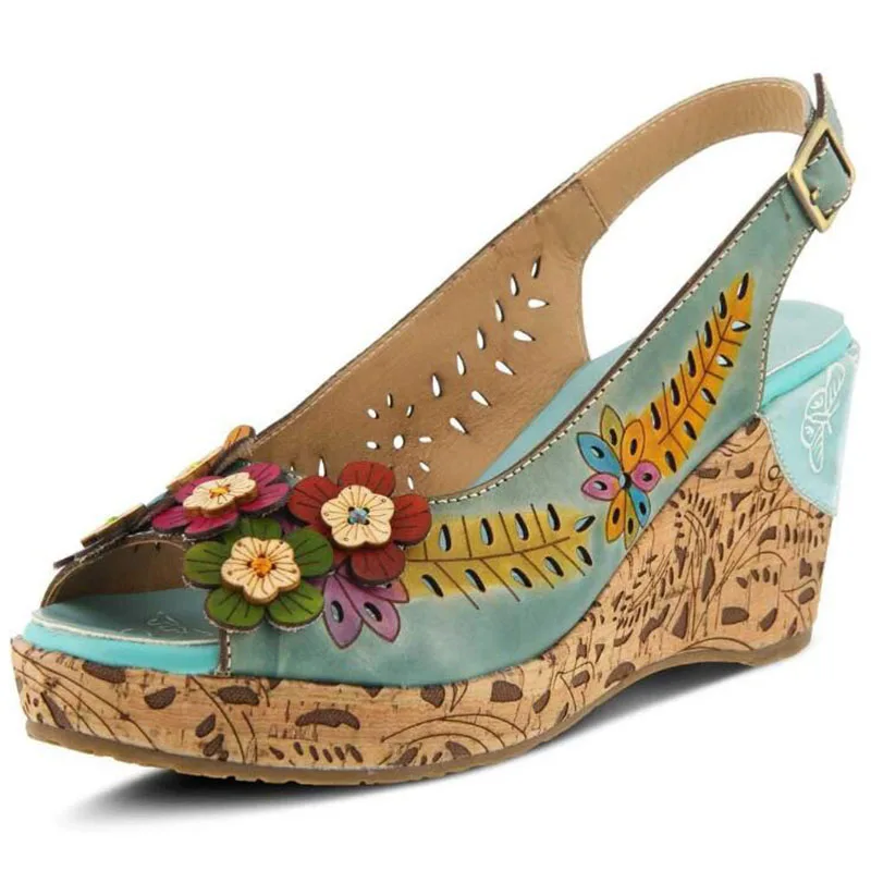 Обувь ручной работы в этническом стиле из натуральной кожи босоножки