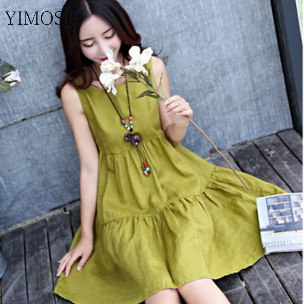 Женское хлопковое мини-платье YIMOSI повседневное пляжное платье из льна без