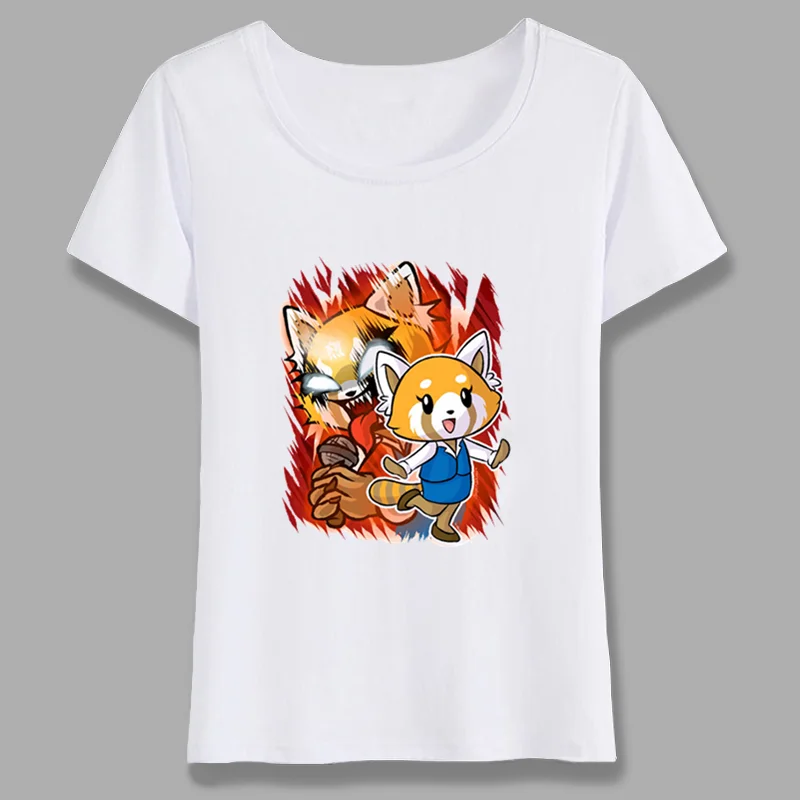 Летняя Новинка забавная футболка Aggretsuko женская модная для девочек с рисунком