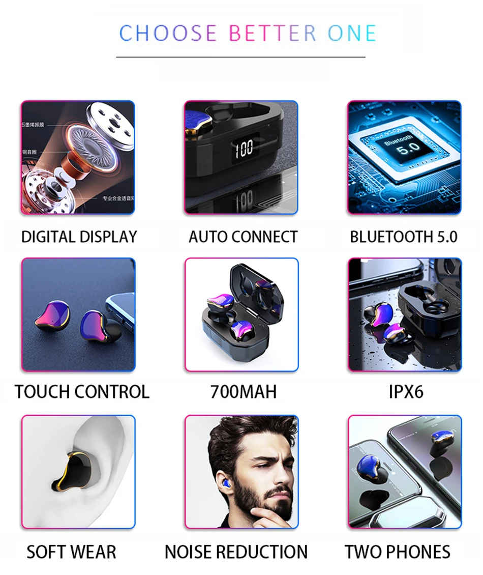 Bluetooth 5,0 наушники TWS беспроводные наушники Blutooth наушники Handsfree спортивные наушники игровая гарнитура телефон YZ262