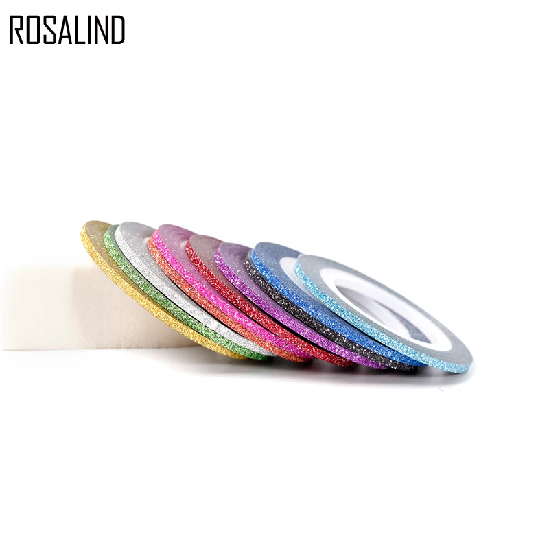 ROSALIND 10 Rolls Matte Glitter Nail Striping Tape Set 2mm Line Multi Color Tool Art Transfer Sticker Decals Kit | Красота и здоровье