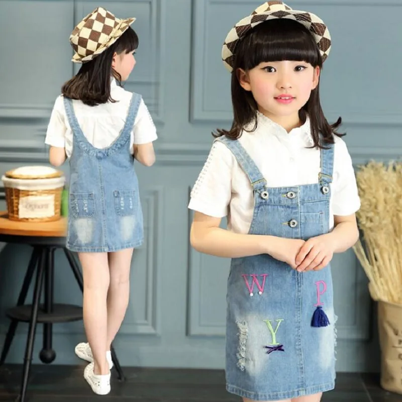 Children's summer models in children's denim 120-160 Korean girl strap jeans dress | Детская одежда и обувь