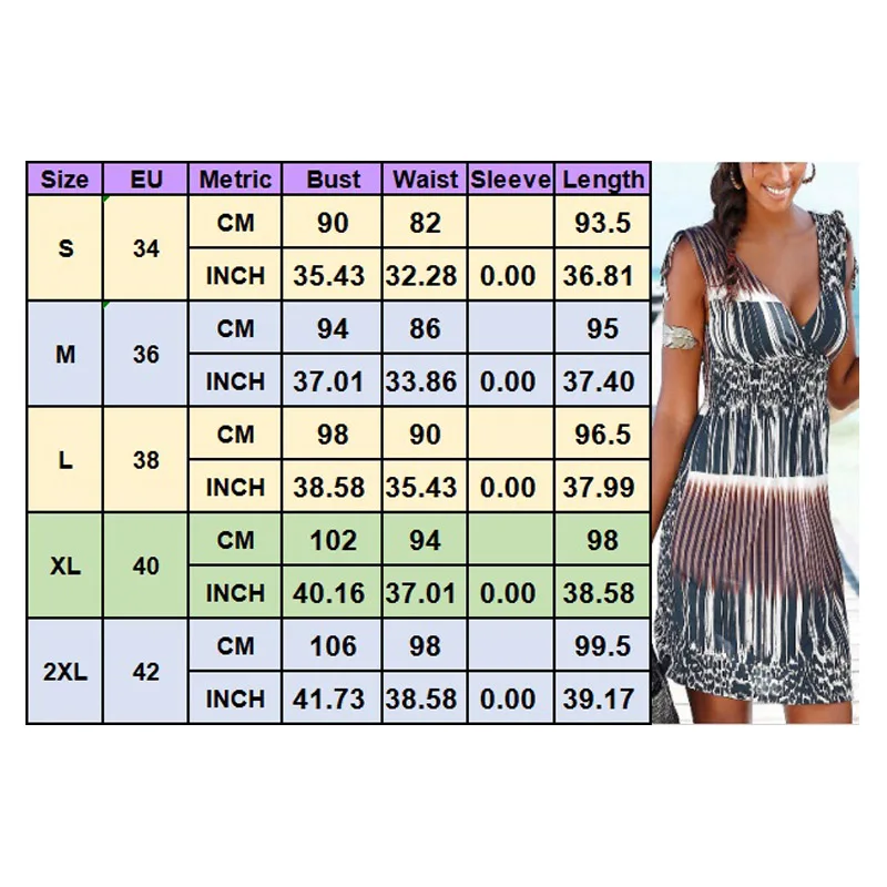 

Newly Women Print Dress Deep V Neck Sleeveless Backless Elastic Waist Casual Dress for Summer DO99