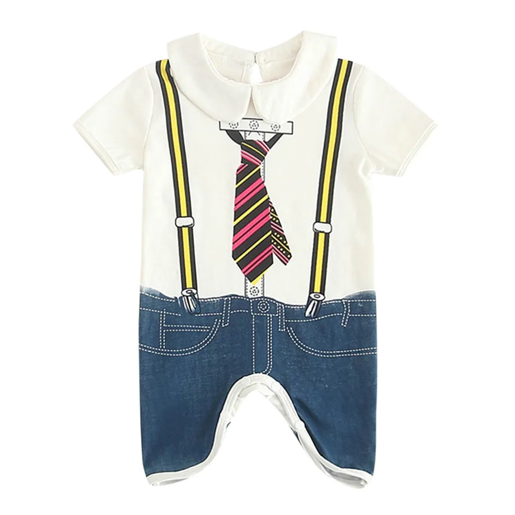 Summer Toddler Baby Cotton Kids Boy Print Cartoon Gentleman Letter Romper Clothes Jumpsuit Infant Clothing Set Dropshipping | Детская