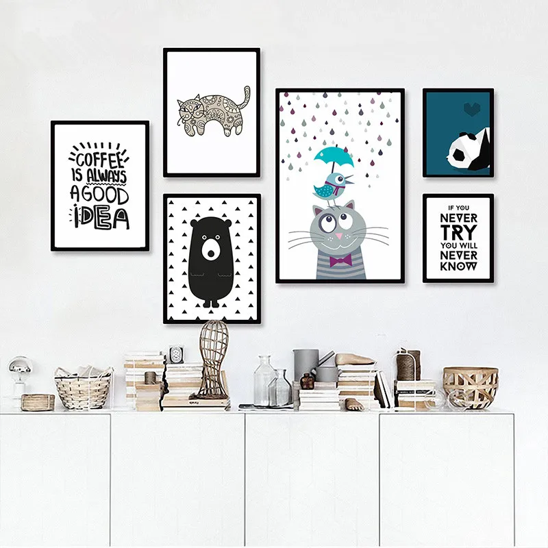 Скандинавский домашний декор медведь настенные плакаты настенная живопись