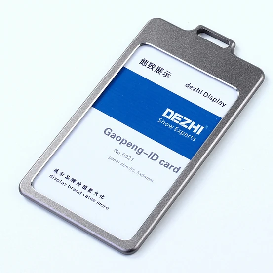 grey no lanyard DEZHI глянцевый Бизнес ID держатель для карт с 1,5 см шейный ремень, металлический чехол для визиток с ремешком, индивидуальный логотип держатель - Цвет: grey no lanyard