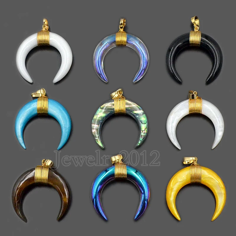 5 шт./лот натуральный черный камень рога Полумесяца Рейки Чакра завернутый