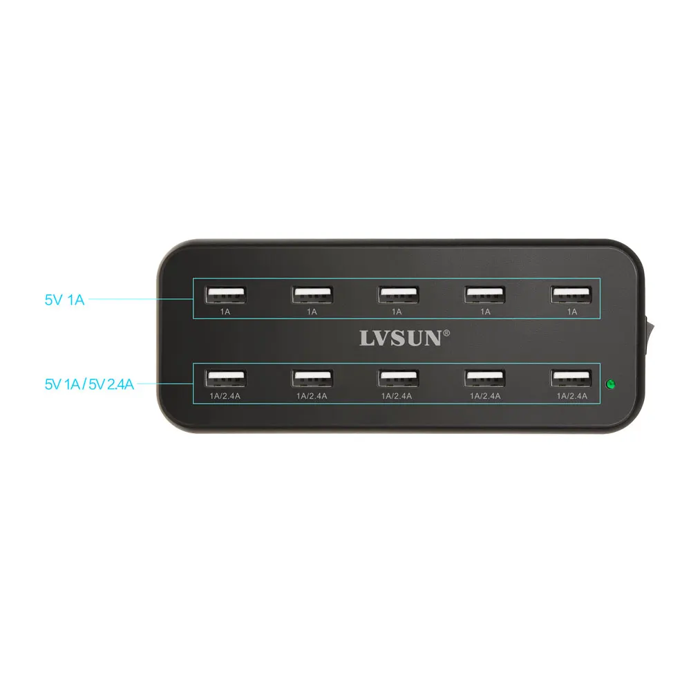 LVSUN 60 Вт 5 В 12А 10 портов USB зарядное устройство для зарядки Ipad iPhone 6S 6 4G 4S 5S samsung galaxy s5