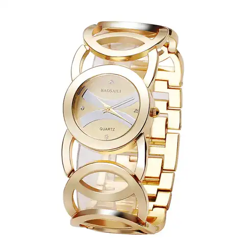 Золотые женские часы BAOSAILI 2022, подарок, Круглые, металлический браслет, праздничные часы, стразы, кварцевые женские часы, женские часы