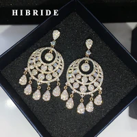 hibride new arrival aaa cubic zirconia gold color big pendant drop earring for women fashion brincos wholesale price e 657
