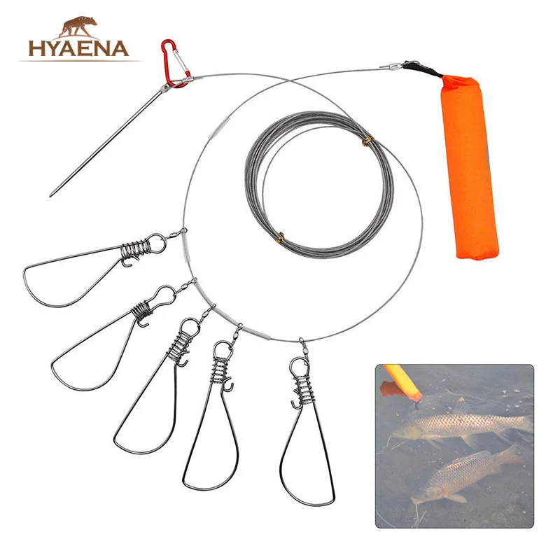 

Hyaena 6m Fishing Lock Buckle Stainless Steel Live Fish Lock Belt Fishing Stringer Chain Stringer With Float Fishing Tackle