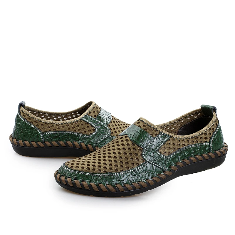 2020 Summer Breathable Mesh Shoes Mens Casual Genuine Leather Slip On Brand Fashion Man Comfortable Loafers | Обувь