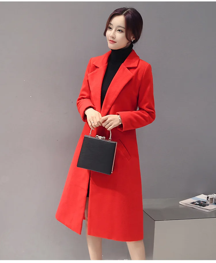 Women's Cashmere Coat 2017 New V neck Solid Trench Woolen Woman Warm Winter Jacket Overcoat Female Long Outwear Pocket|woolen coat