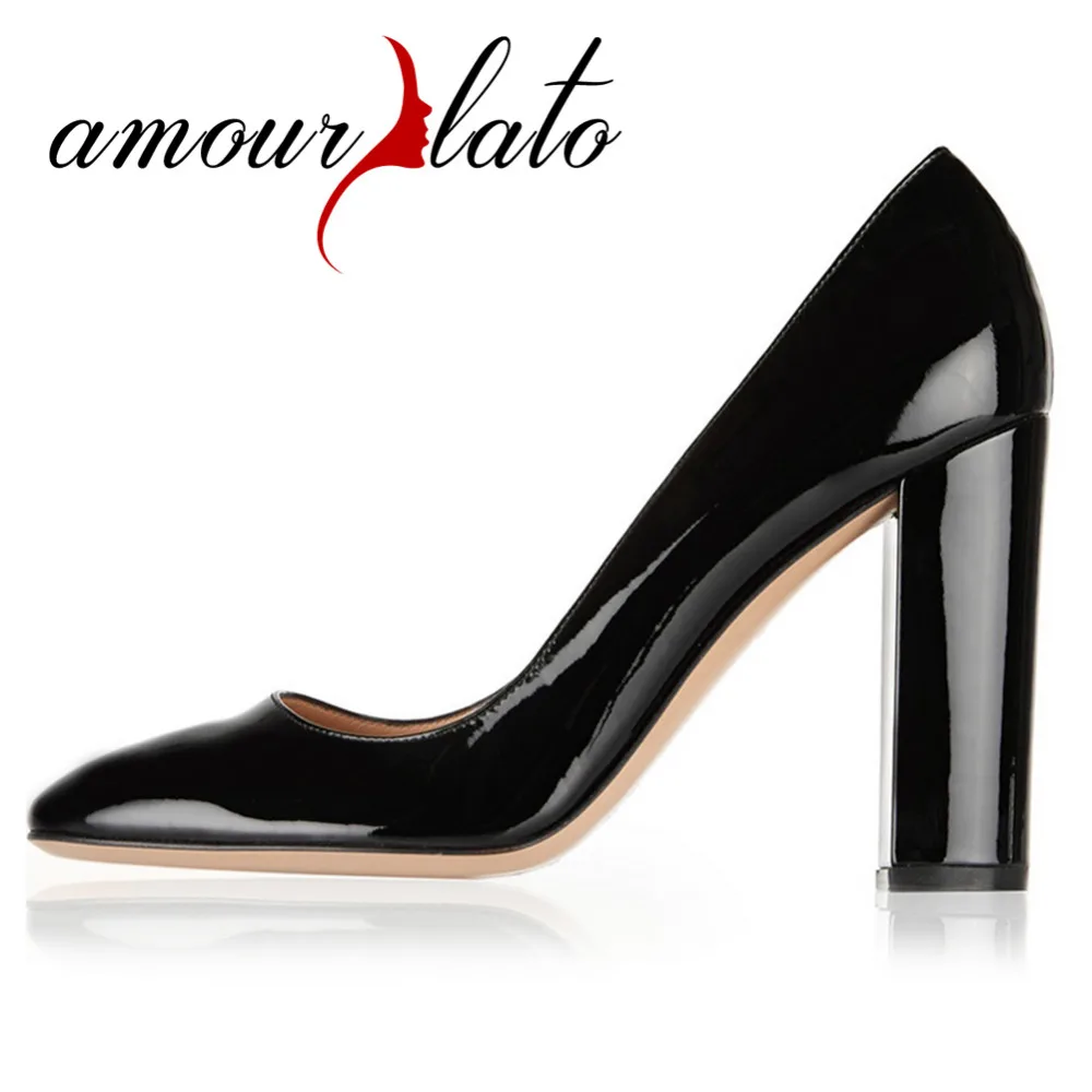 

Amourplato Women's Ladies Handmade Fashion Big Large Size Thick Block Heel Closed Toe High Heel Party Office Pumps Chunky Shoes