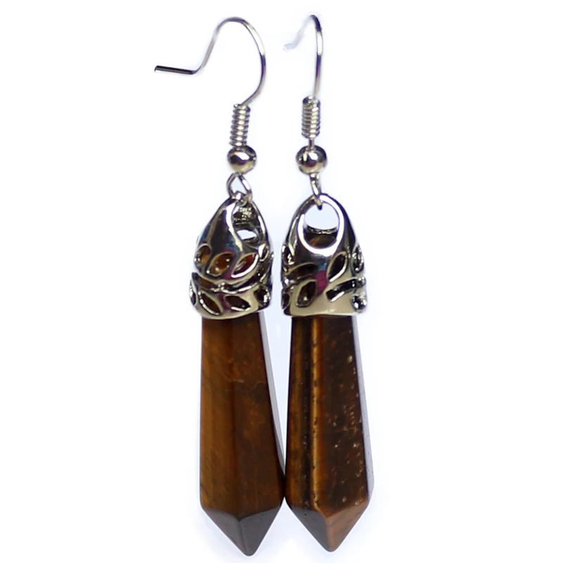 tiger eye Винтажный серебряный цвет натуральный драгоценный камень висячие серьги женские пули аметисты опал кварц Агаты бирюзовый камень серьги - Окраска металла: tiger eye