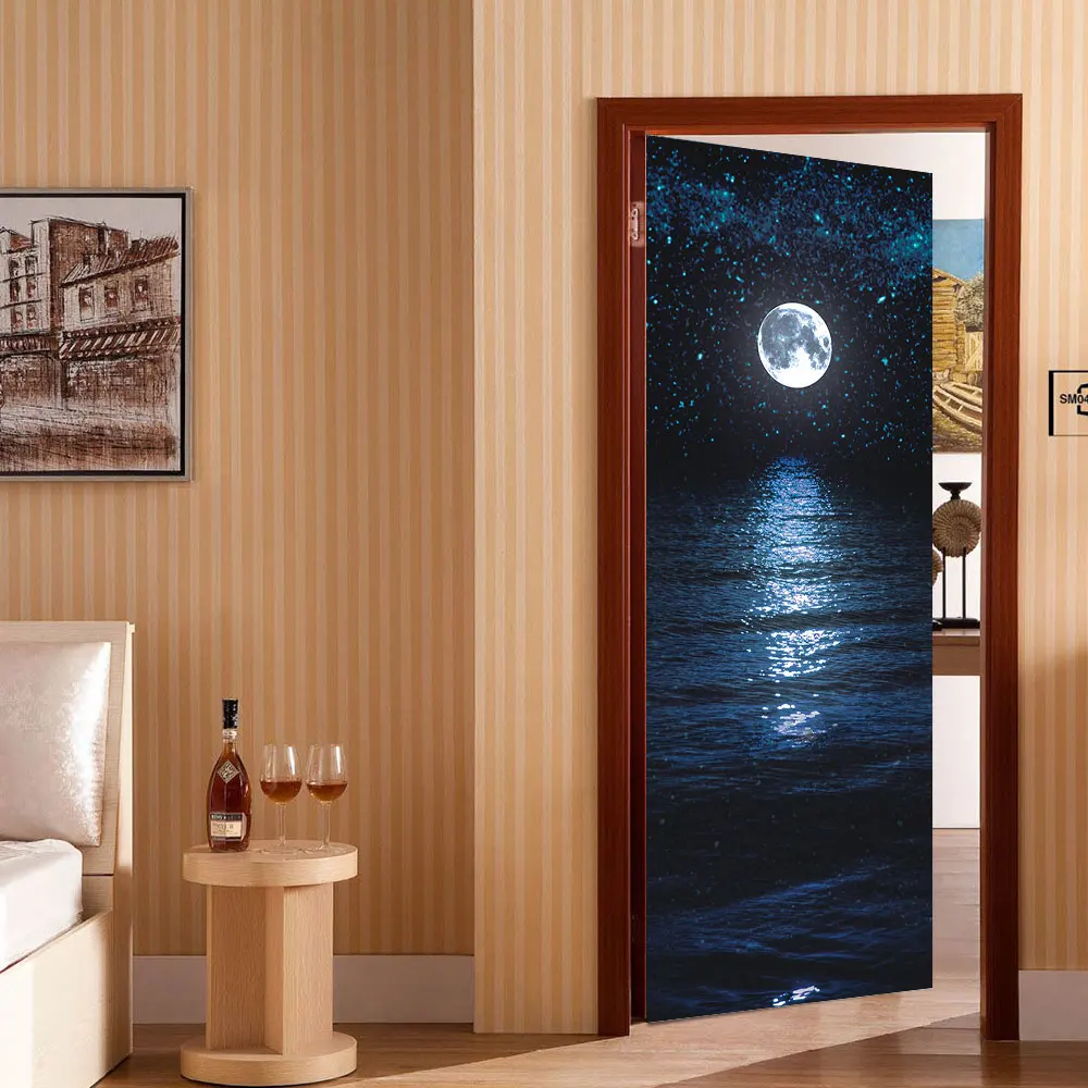 3D дверной стикер s Full Moon ночной вид наклейка на стену украшение для двери искусство Спальня дверь Водонепроницаемая наклейка из ПВХ DIY обои домашний декор
