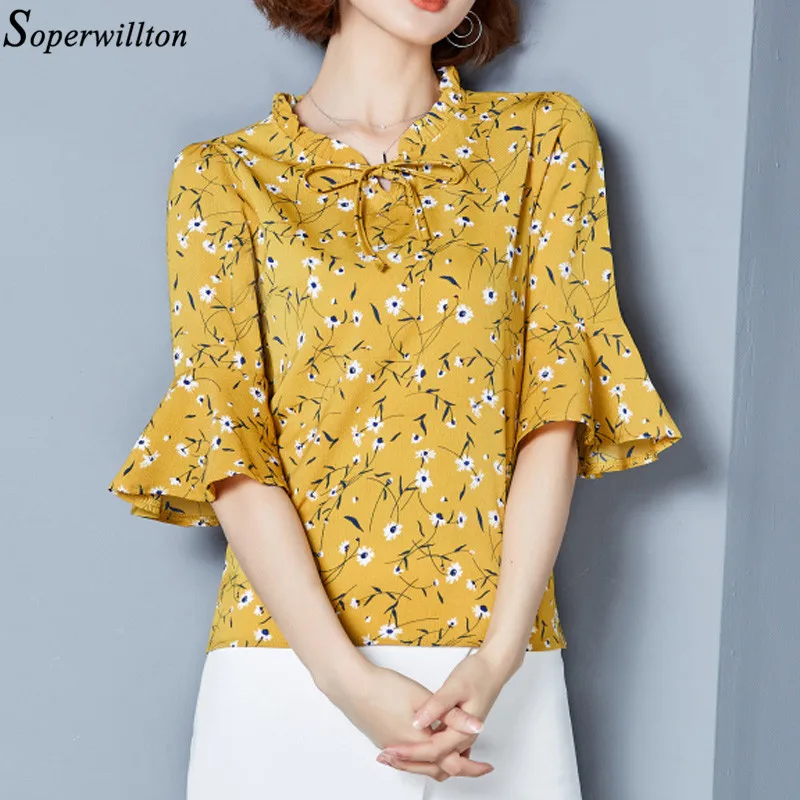 Шифоновая Блузка новинка 2020 Летние Осенние блузки с коротким рукавом женские