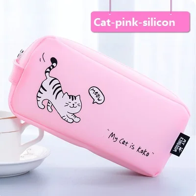 Cat pink silicon Kawaii пенал Кошка Холст школьные принадлежности канцелярские принадлежности подарок Cartuchera милый пенал ручка сумка стационарный Чехол Органайзер - Цвет: Cat pink silicon