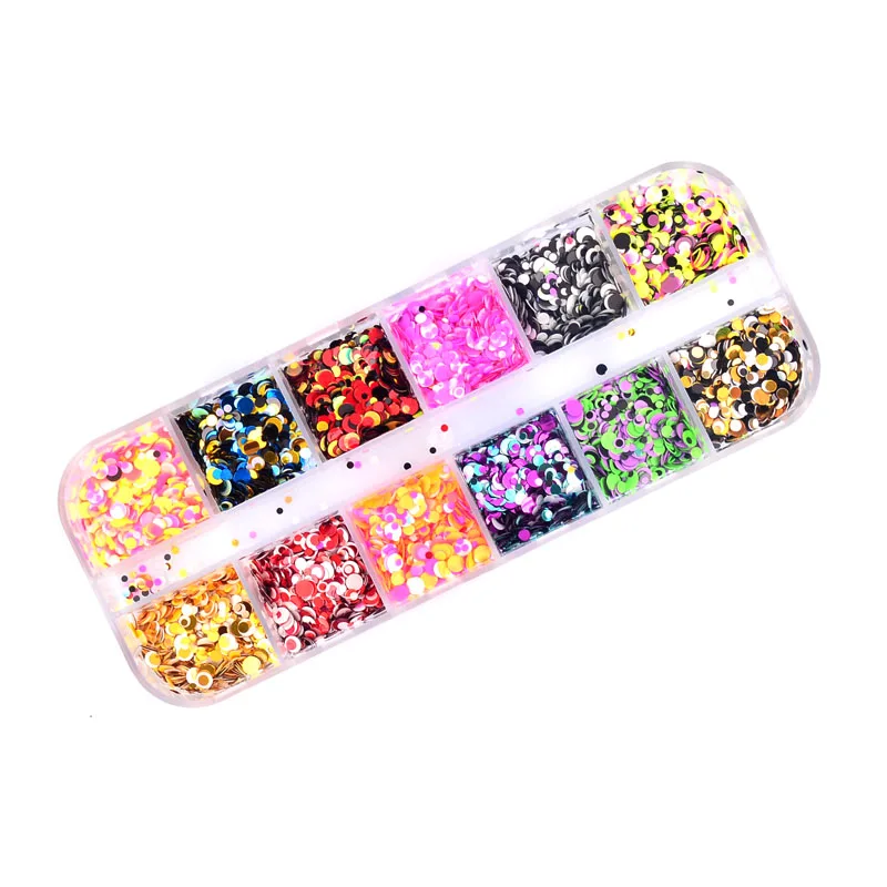 

1 Set Dazzling Round Nail Glitter Sequins Dust Mixed 12 Grids 1/2/3mm DIY Charm Polish Flakes Decorations Manicure Tips