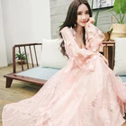 Женская кружевная ночная сорочка с вышивкой бабочки, ночная сорочка из двух частей, длинное белое розовое платье принцессы QZ8610