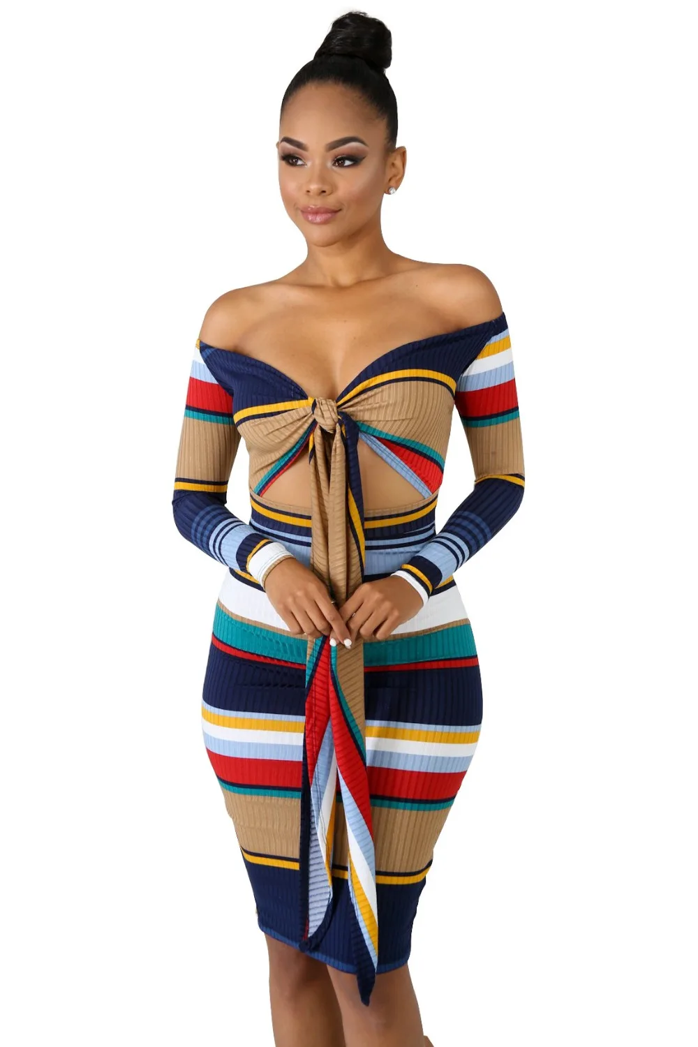 2019 для женщин пикантные Новая мода весна Vestidos полосатый Платья дамы Bodycon бинты