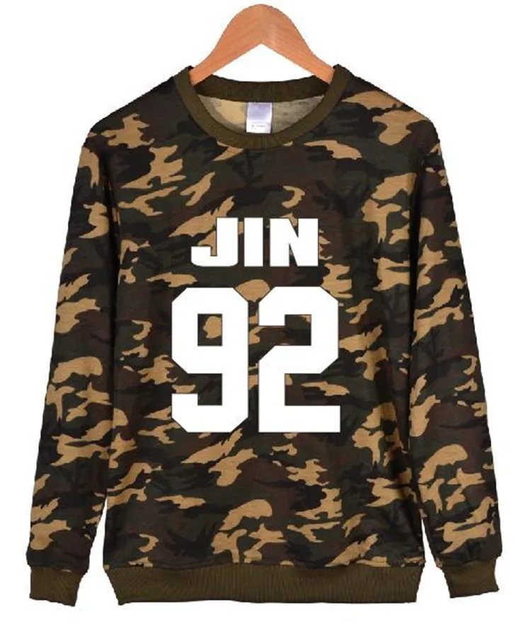 Kpop jin suga демисезонные мужские и женские камуфляжные толстовки с круглым вырезом