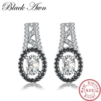 black awn wedding stud earrings for women genuine 925 sterling silver jewelry black spinel stone tower earrings t067