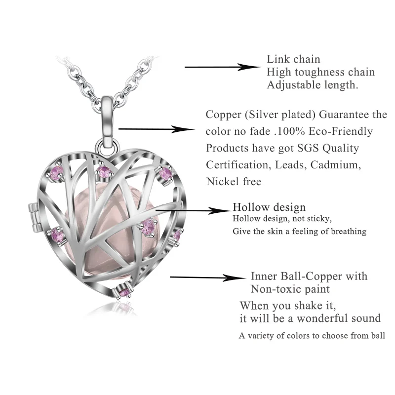 EUDORA Harmony Ball Chime колье с кулоном в виде клетки медальон розовый циркон сердце кулон для беременных женщин Романтический подарок модные украшения 20 мм