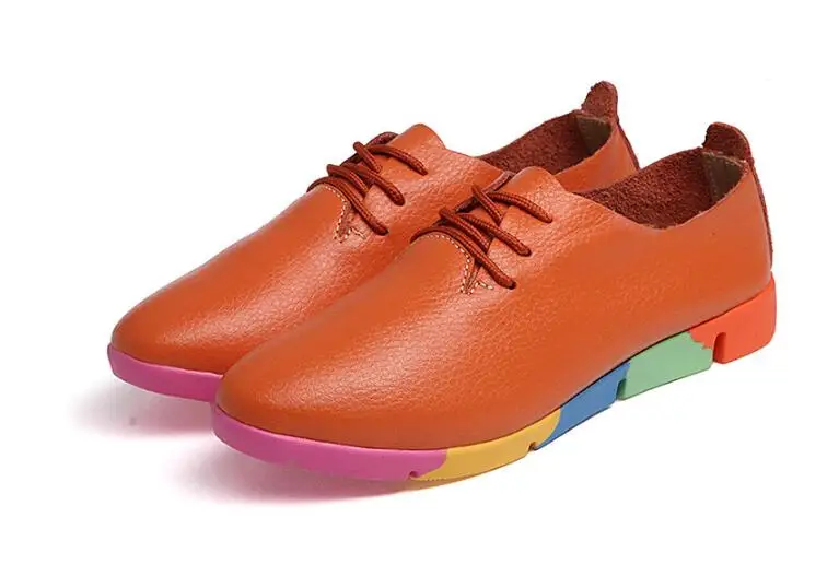 New Autumn spring new lace-up leather women flat white shoes pointed toe deep mouth soft bottom leisure colorful woman | Обувь