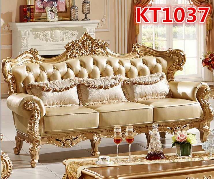 Диван в античном стиле золотого цвета KT1037 | Мебель
