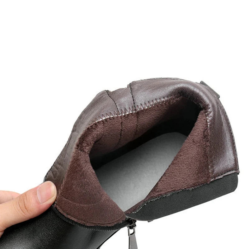 

MVVJKE New Fashion Genuine Leather Motorcycle Ankle Boots Female Zipper Mid Heels Platform Comfortable Spring Autumn Shoes E110