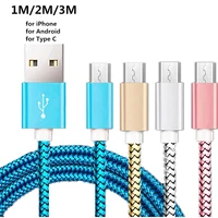 0 5m50cm1m2m3m type c charge cable charger micro usb c nylon wire for iphone 6 xiaomi mi 8 samsung galaxy s7 s8 plus cord