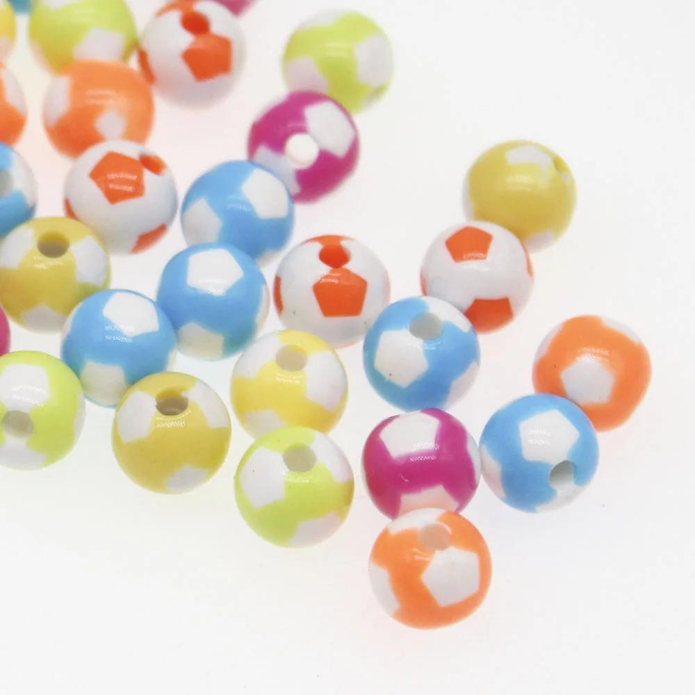 CHONGAI 100Pcs 8mm Printing Football Acrylic Beads Spacer Loose Fashion For Jewelry Making DIY Accessories | Украшения и